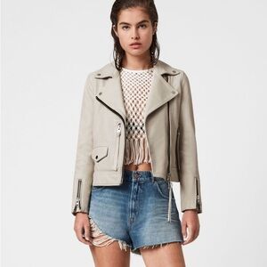 All Saints Cream Leather Kara Biker Jacket size 6